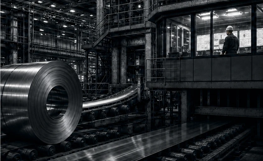 Steel production line inside an industrial plant